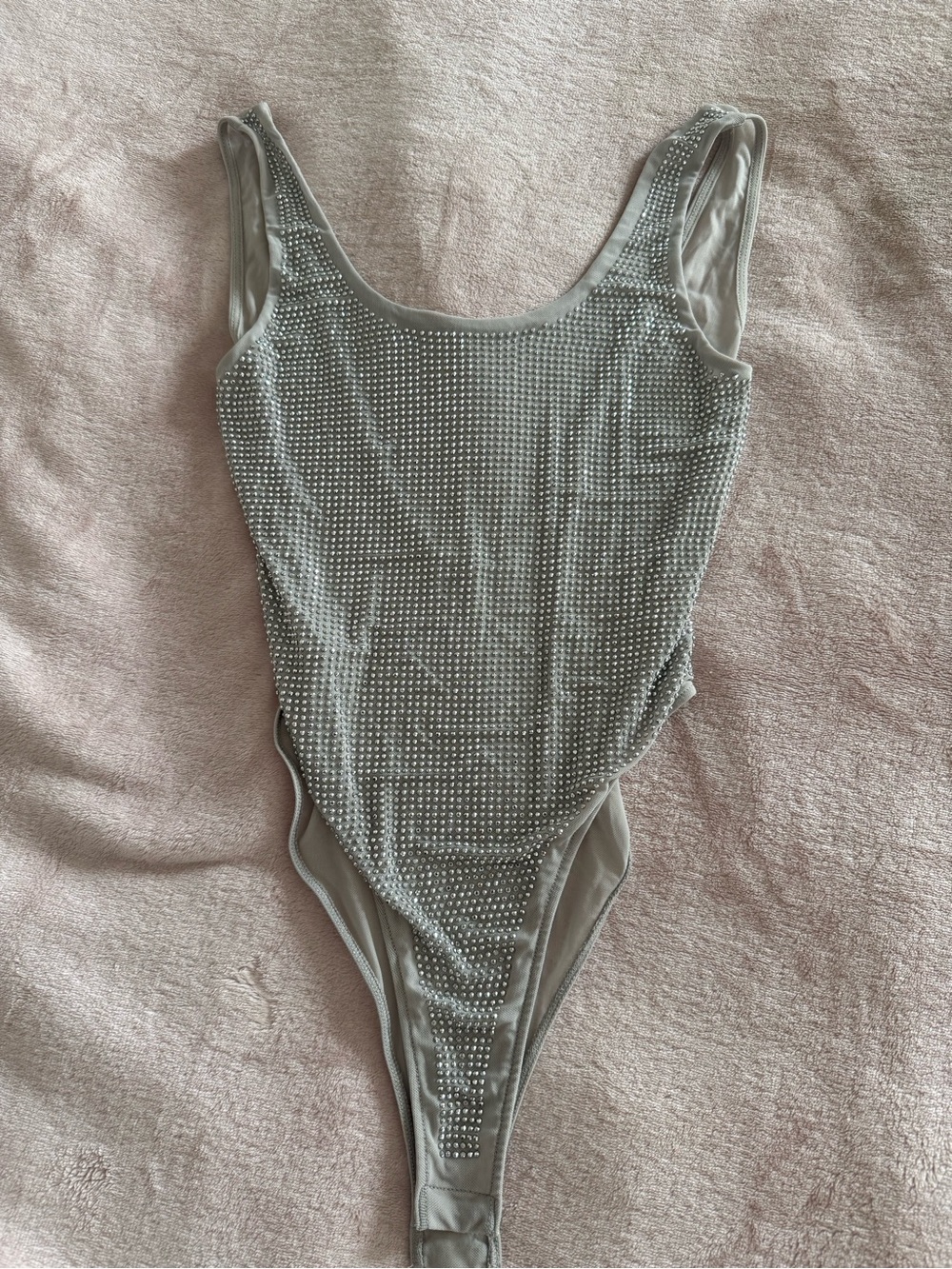 Zara Light Gray Mesh Bodysuit with Scoop Neck